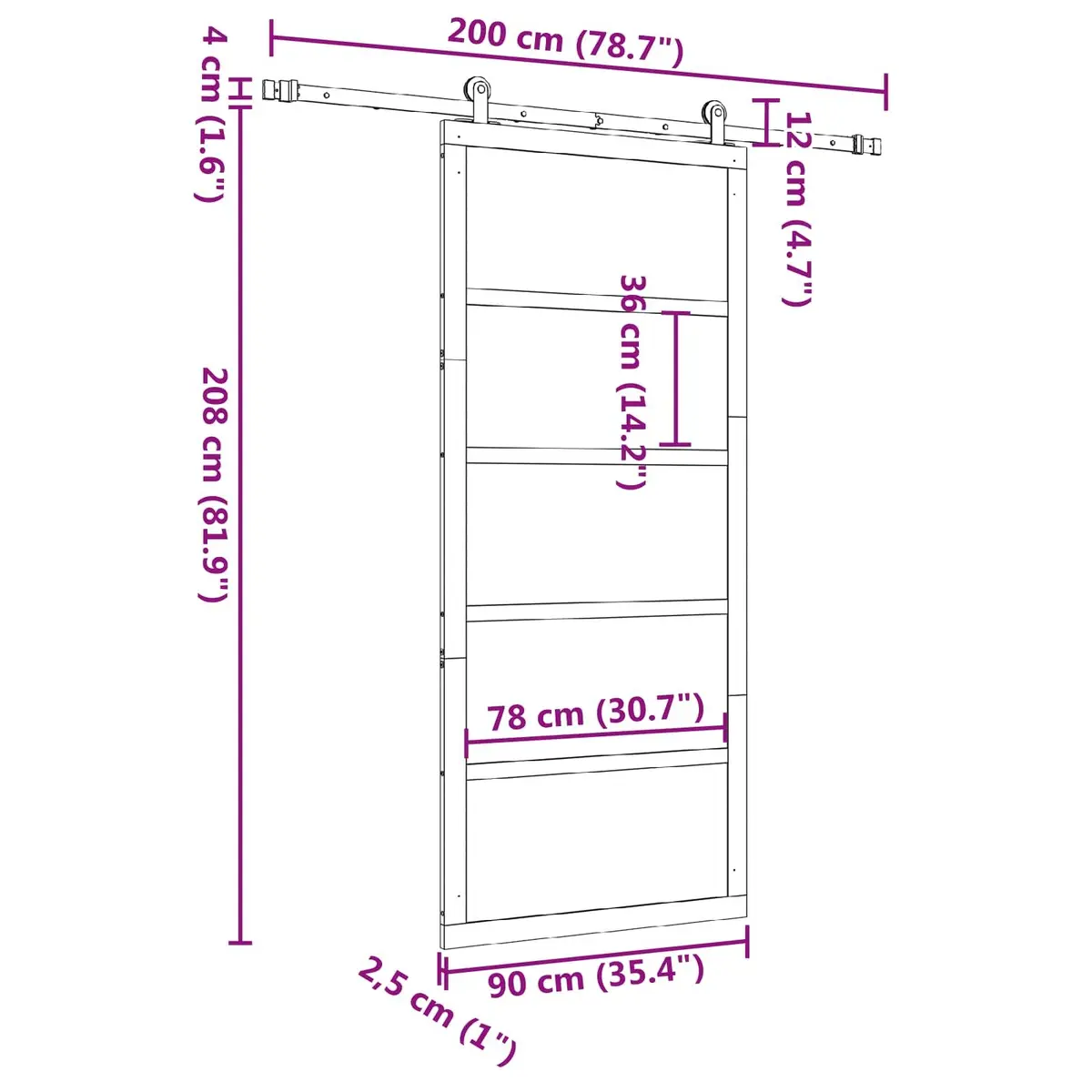 Sliding Door Brown 90 x 208 cm Solid Pine Wood Modern Interior Room Divider