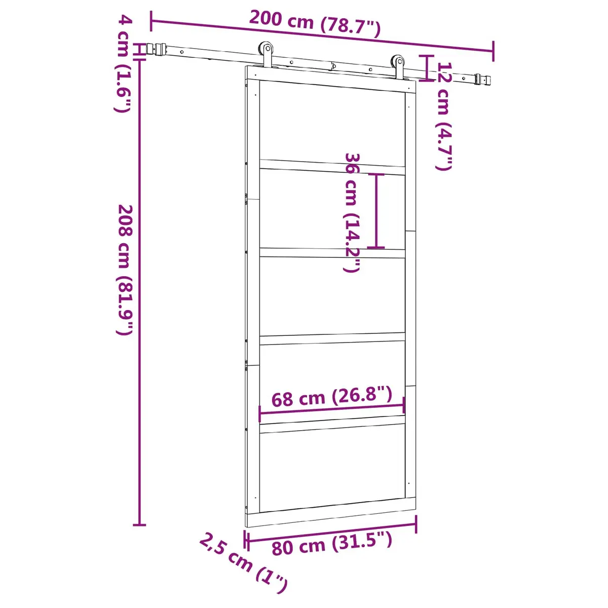 Sliding Door 80 x 208 cm Natural Solid Pine Wood Space-Saving Interior Door