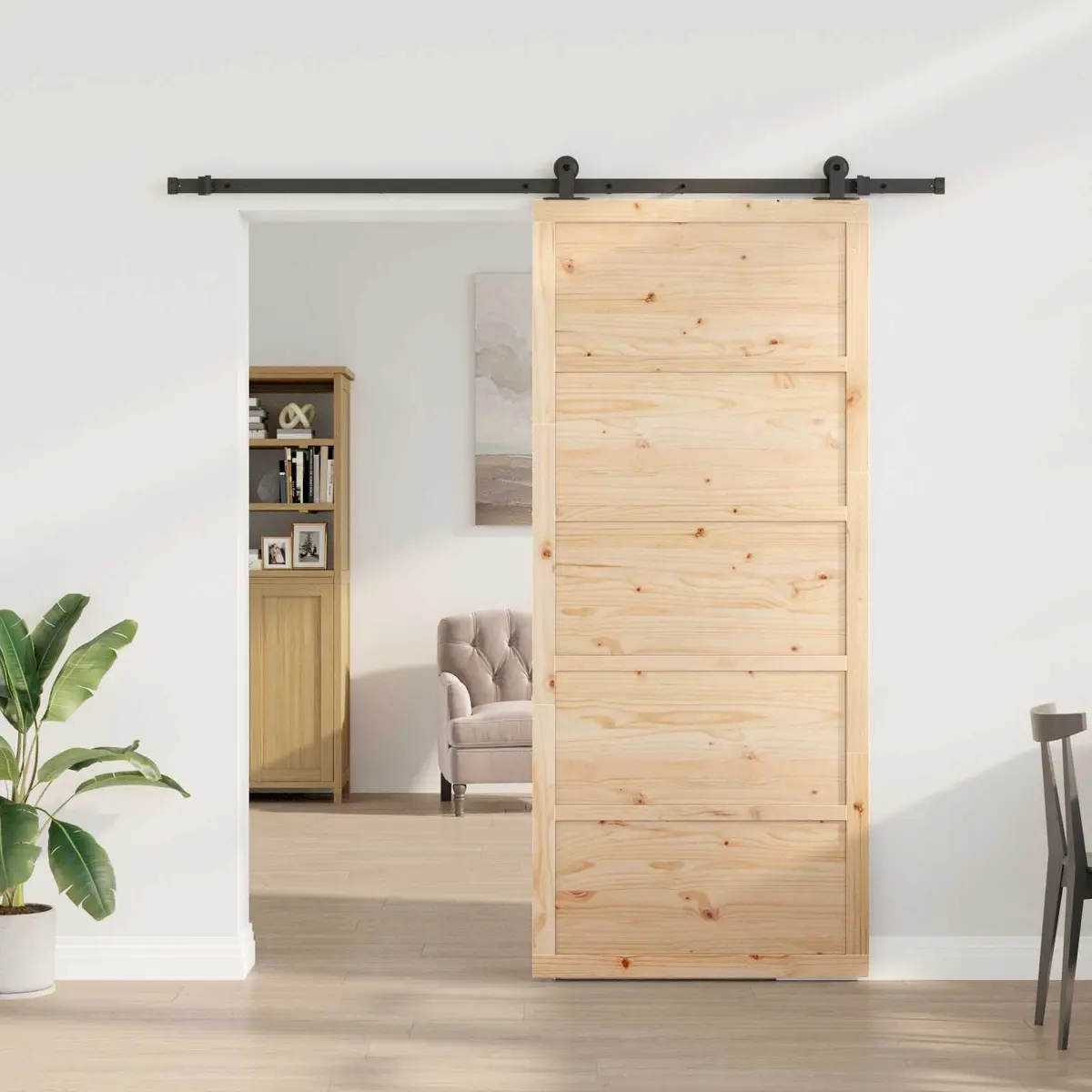 Sliding Door 80 x 208 cm Natural Solid Pine Wood Space-Saving Interior Door