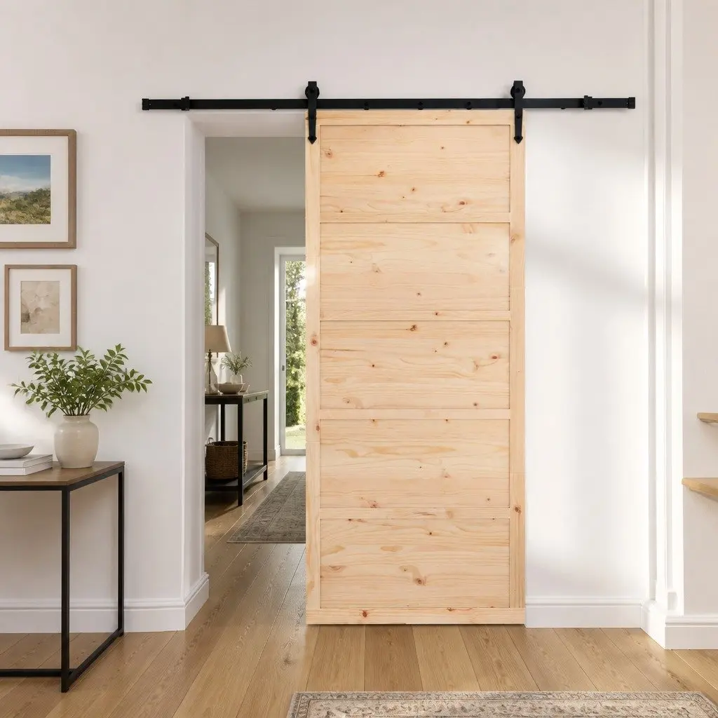 Sliding Door 80 x 208 cm Solid Pine Wood Natural Brown Modern Room Divider