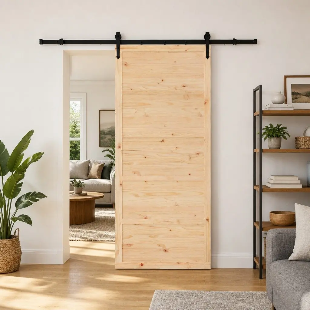 Sliding Door Natural Brown 100 x 208 cm Solid Pine Wood Modern Interior Room