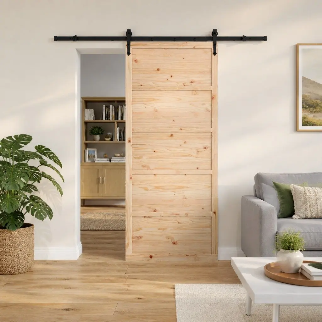Sliding Door Brown 100 x 208 cm Solid Pine Wood Interior Room Divider