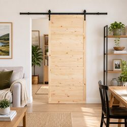 Sliding Door 80 x 208 cm Solid Pine Wood Natural Brown Interior Room Divider