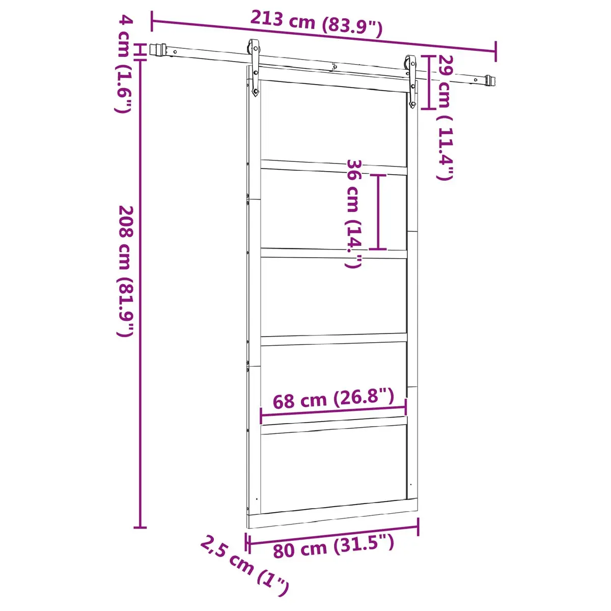 Sliding Door 80 x 208 cm in Solid Pine Wood