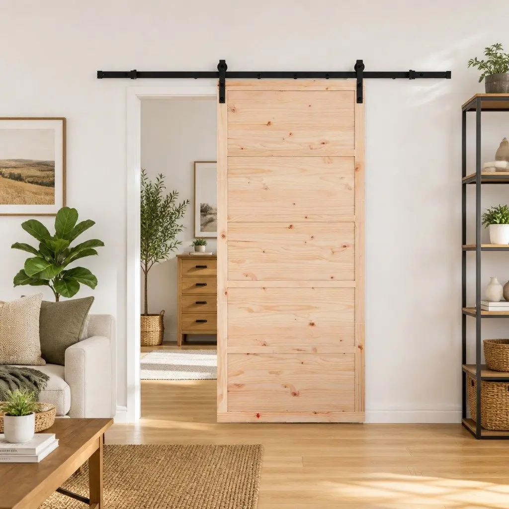 Sliding Door Brown 100 x 208 cm Solid Pine Wood Modern Interior Room Divider