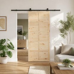 Sliding Door Solid Pine Wood Natural Brown 100 x 208 cm Interior Room Divider