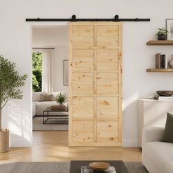 Sliding Door 90 x 208 cm Natural Solid Pine Wood Interior Room Divider