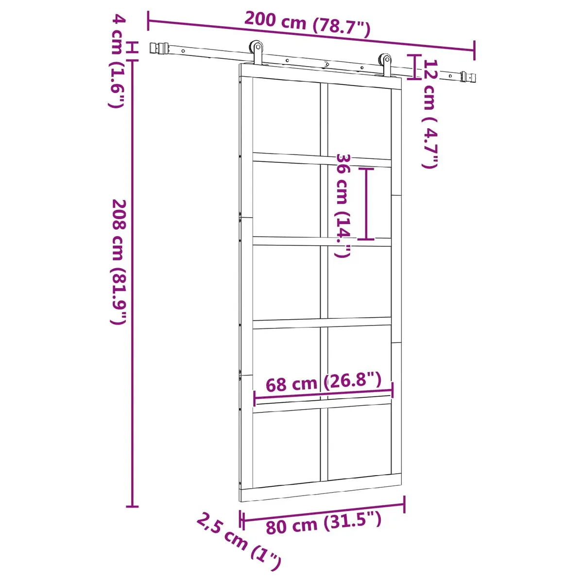 Sliding Door Brown 80 x 208 cm Solid Pine Wood Interior Room Divider
