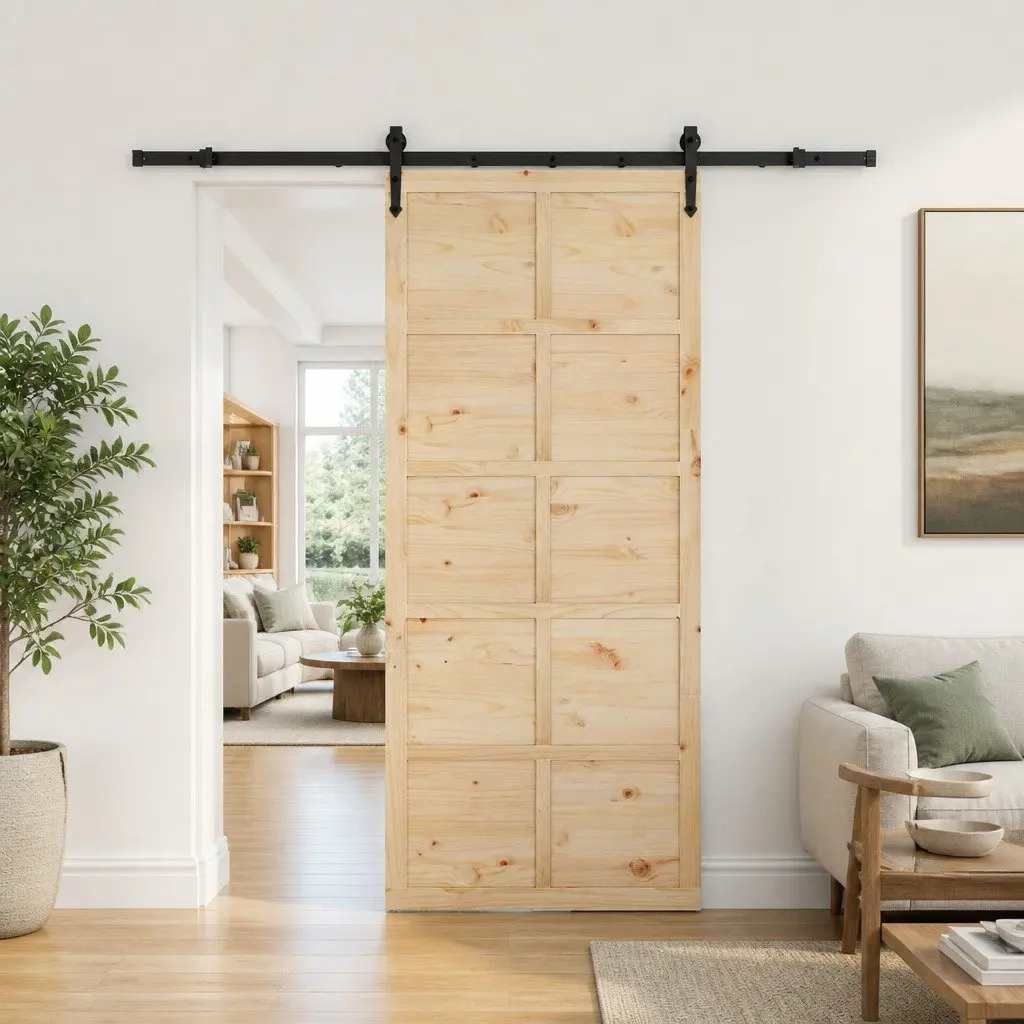 Sliding Door Brown 100 x 208 cm Solid Pine Wood Modern Interior Room Divider