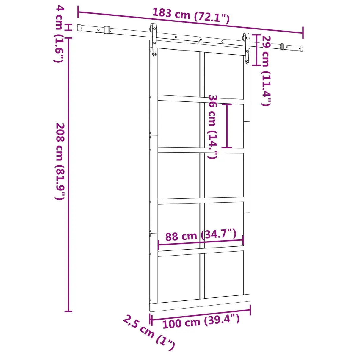 Sliding Door Brown 100 x 208 cm Solid Pine Wood Modern Interior Room Divider