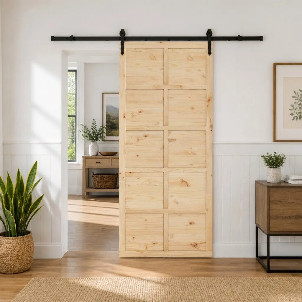 Sliding Door Natural Brown 80 x 208 cm Solid Pine Wood Interior Room Divider