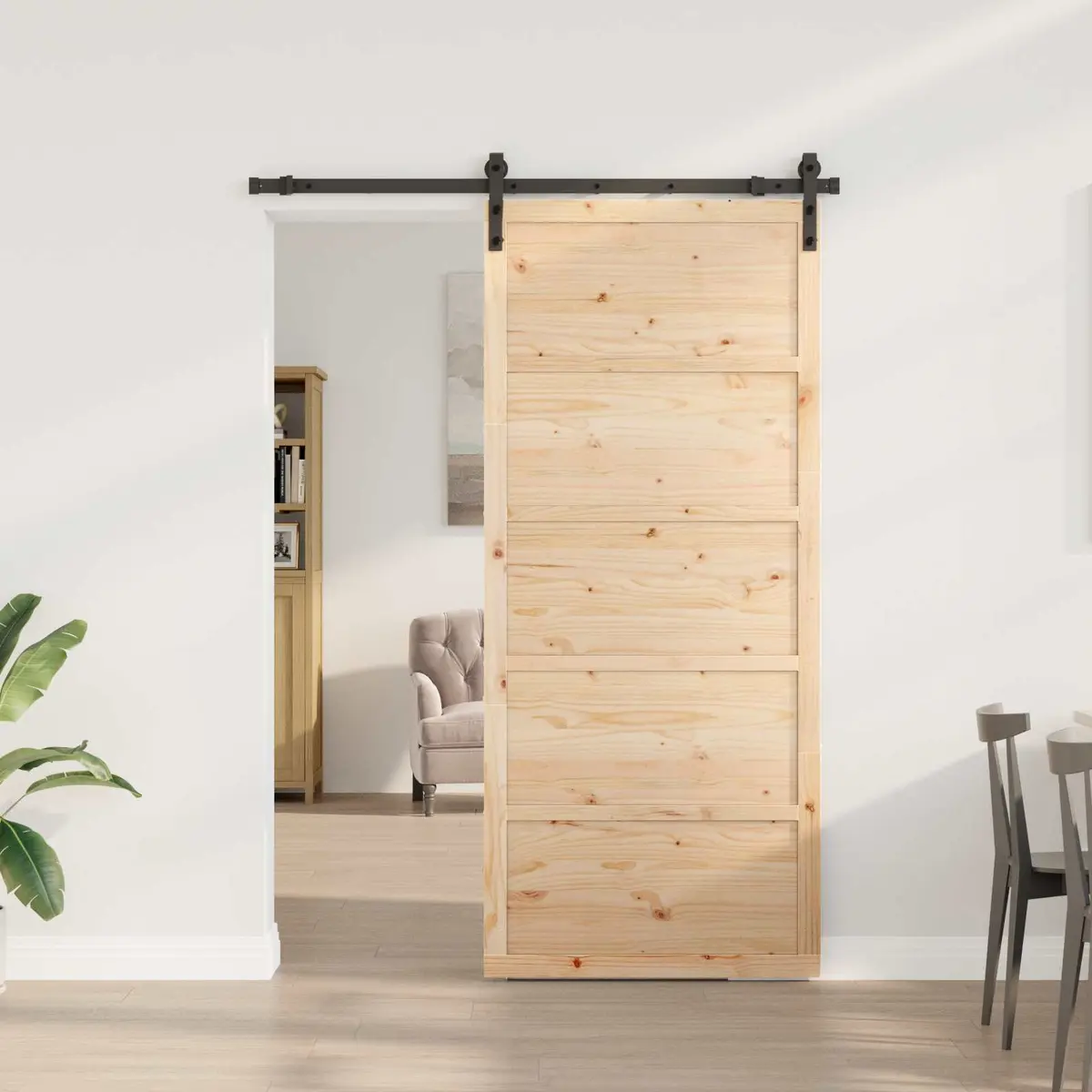 Sliding Door Brown 80 x 208 cm Solid Pine Wood Modern Interior Room Divider