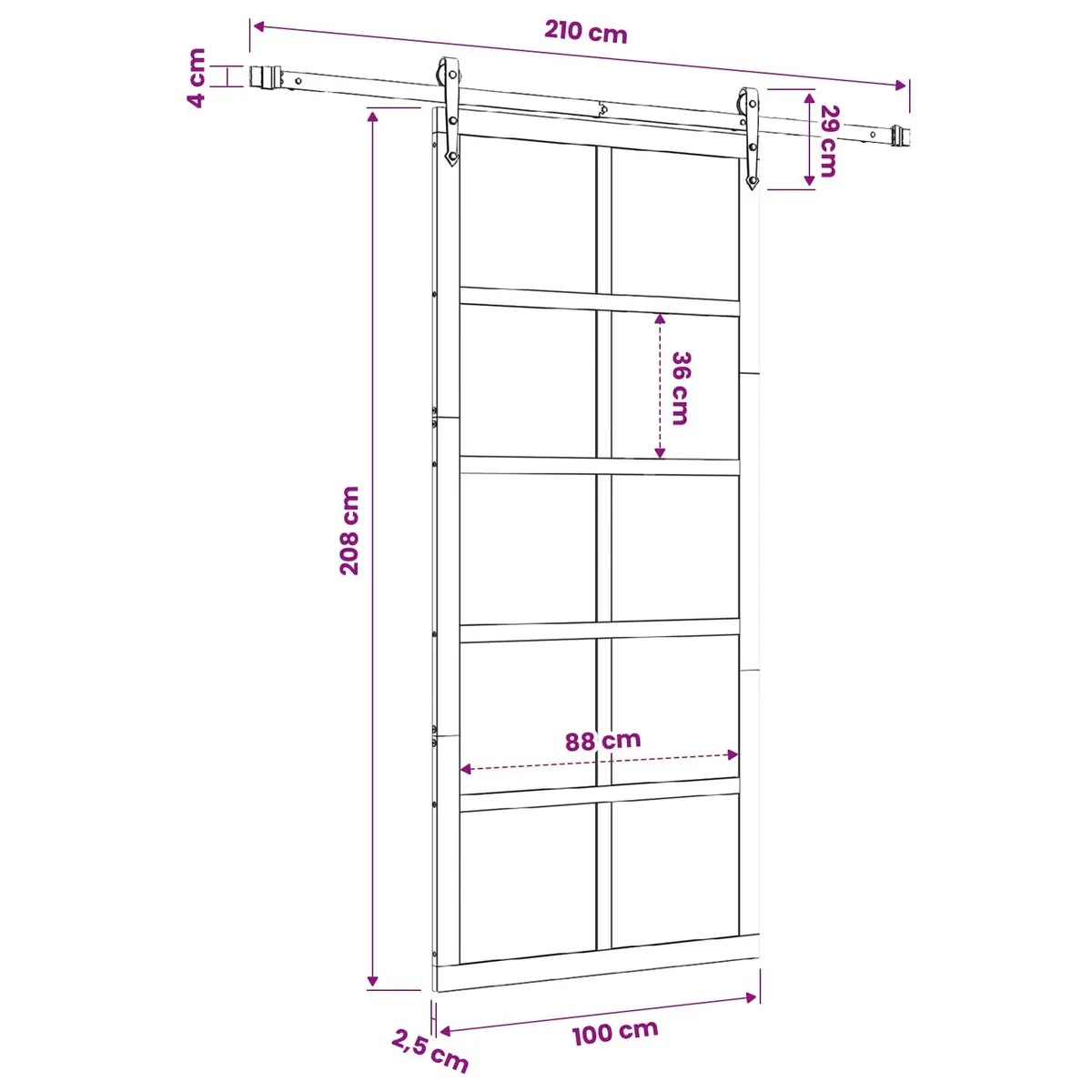 Sliding Door Brown 100 x 208 cm Solid Pine Wood Modern Interior Space-Saving