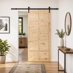 Concise and Modern Sliding Door in Natural Pine Wood 90 x 208 cm