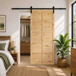 Compact Brown Sliding Door 90 x 208 cm - Solid Pine Wood