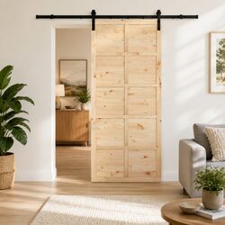 Sliding Door Natural Solid Pine Wood 100 x 208 cm Space-Saving Interior Home