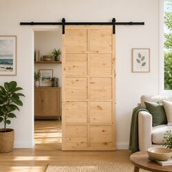 Sliding Door 80 x 208 cm Solid Pine Wood Natural Brown Home Interior