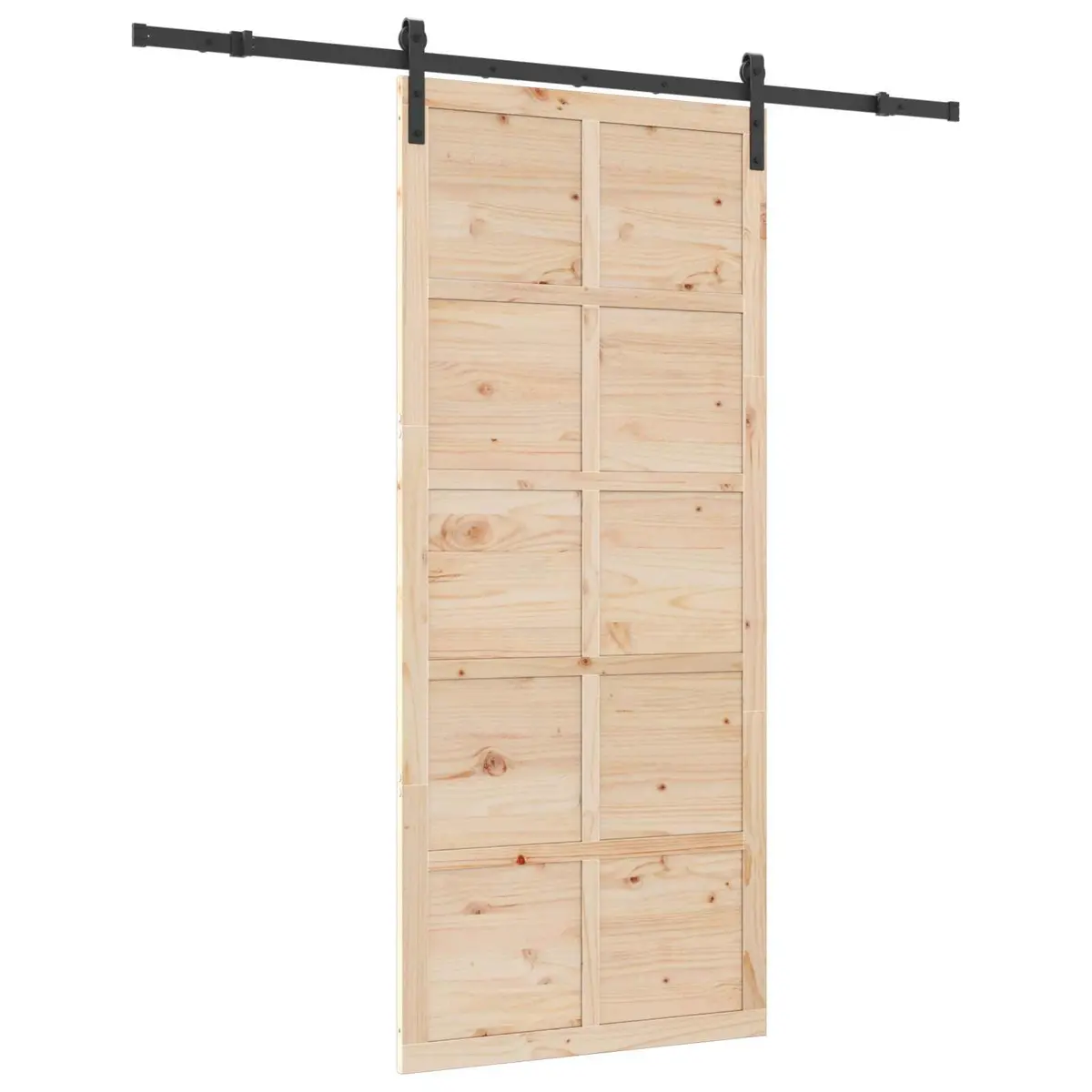 Sliding Door Natural Solid Pine Wood Brown 90 x 208 cm Space-Saving Room Divider