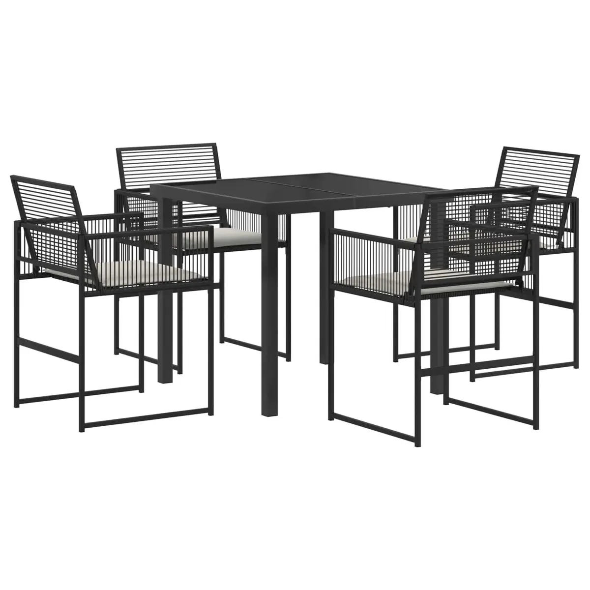 Outdoor Dining Set Black 5 Piece Poly Rattan Garden Furniture with Glass Table