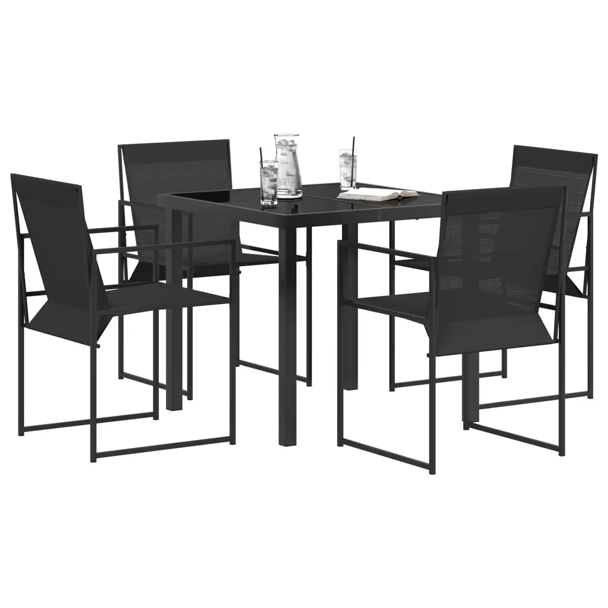 Outdoor Dining Set Black 5 Pieces Textilene Steel Garden Patio Furniture