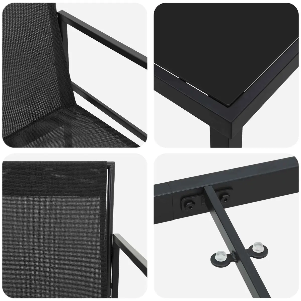 Outdoor Dining Set Black 5 Pieces Textilene Steel Garden Patio Furniture