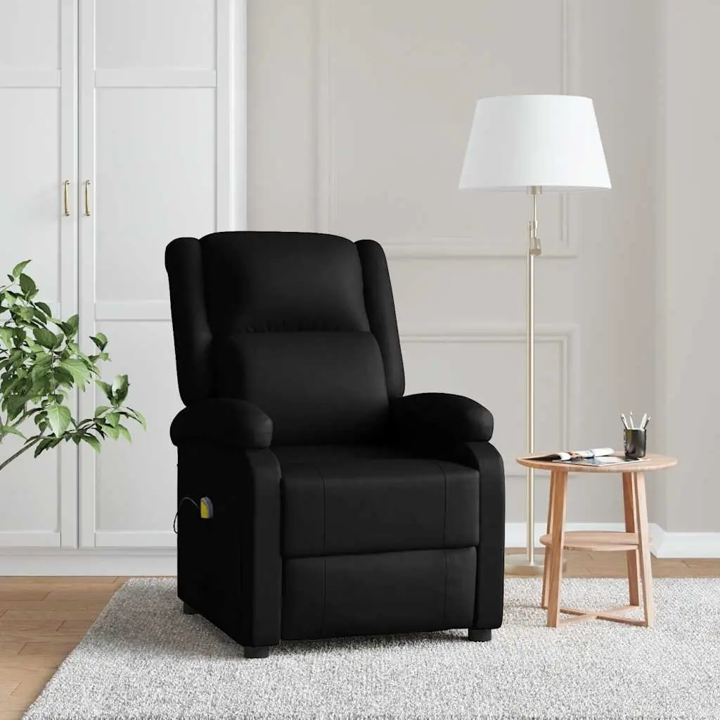 Electric Massage Chair Black Faux Leather Reclining 3 Positions 6 Vibration Points