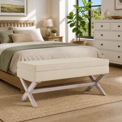 Storage Stool Bench 110x45x49cm Linen Seat Entryway Footrest Storage Box Beige
