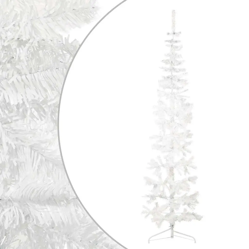 Slim Artificial Half Christmas Tree with Stand White 210cm Holiday Seasonal