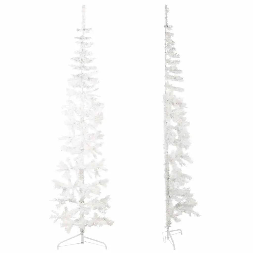 Slim Artificial Half Christmas Tree with Stand White 210cm Holiday Seasonal