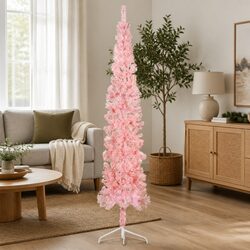 Concise Pink Half Christmas Tree with Stand - 210cm