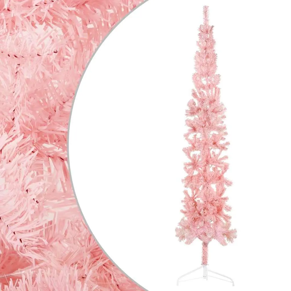 Slim Artificial Half Christmas Tree with Stand Pink 240cm Home Holiday Decor