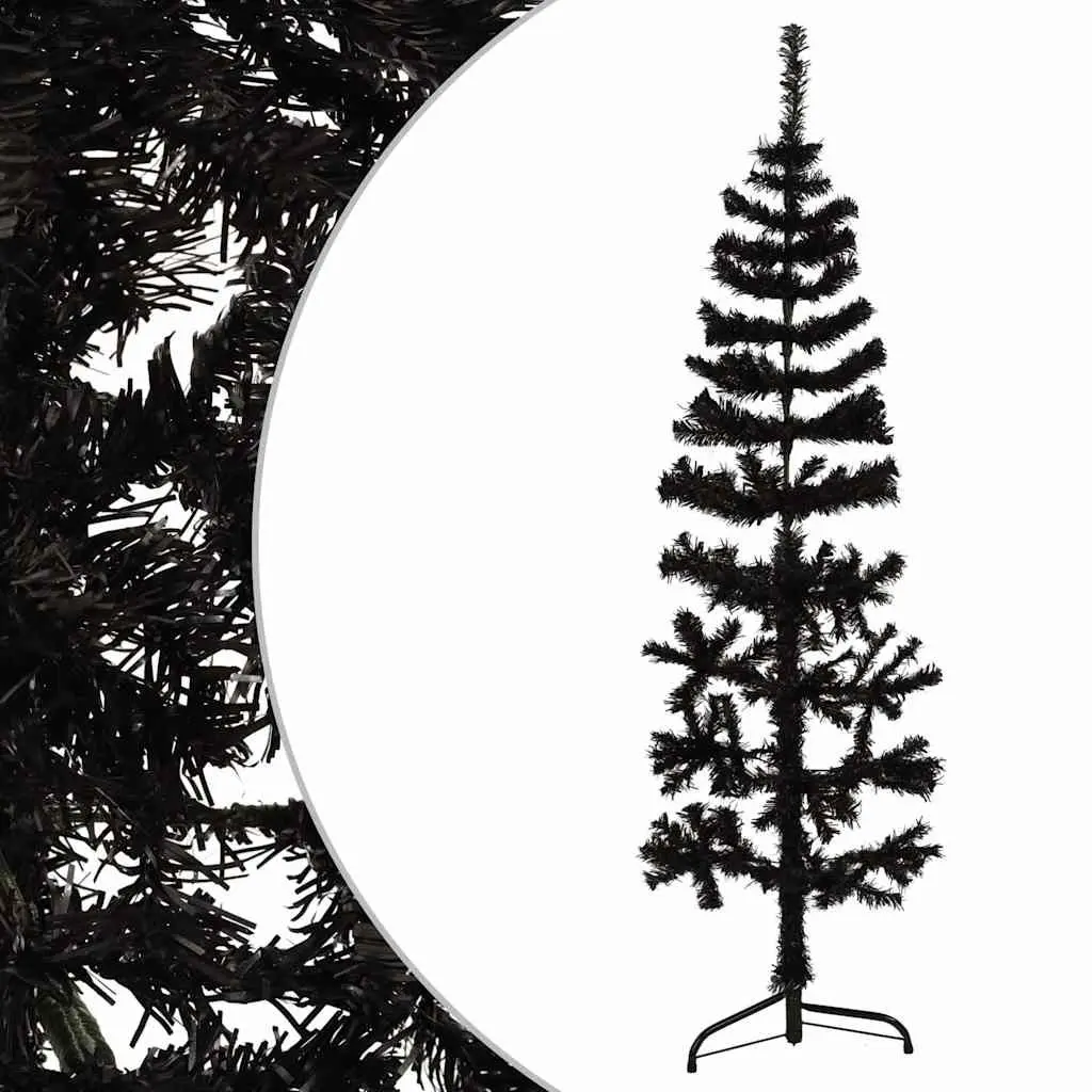 Slim Artificial Half Christmas Tree with Stand Black 150cm Space-Saving Holiday