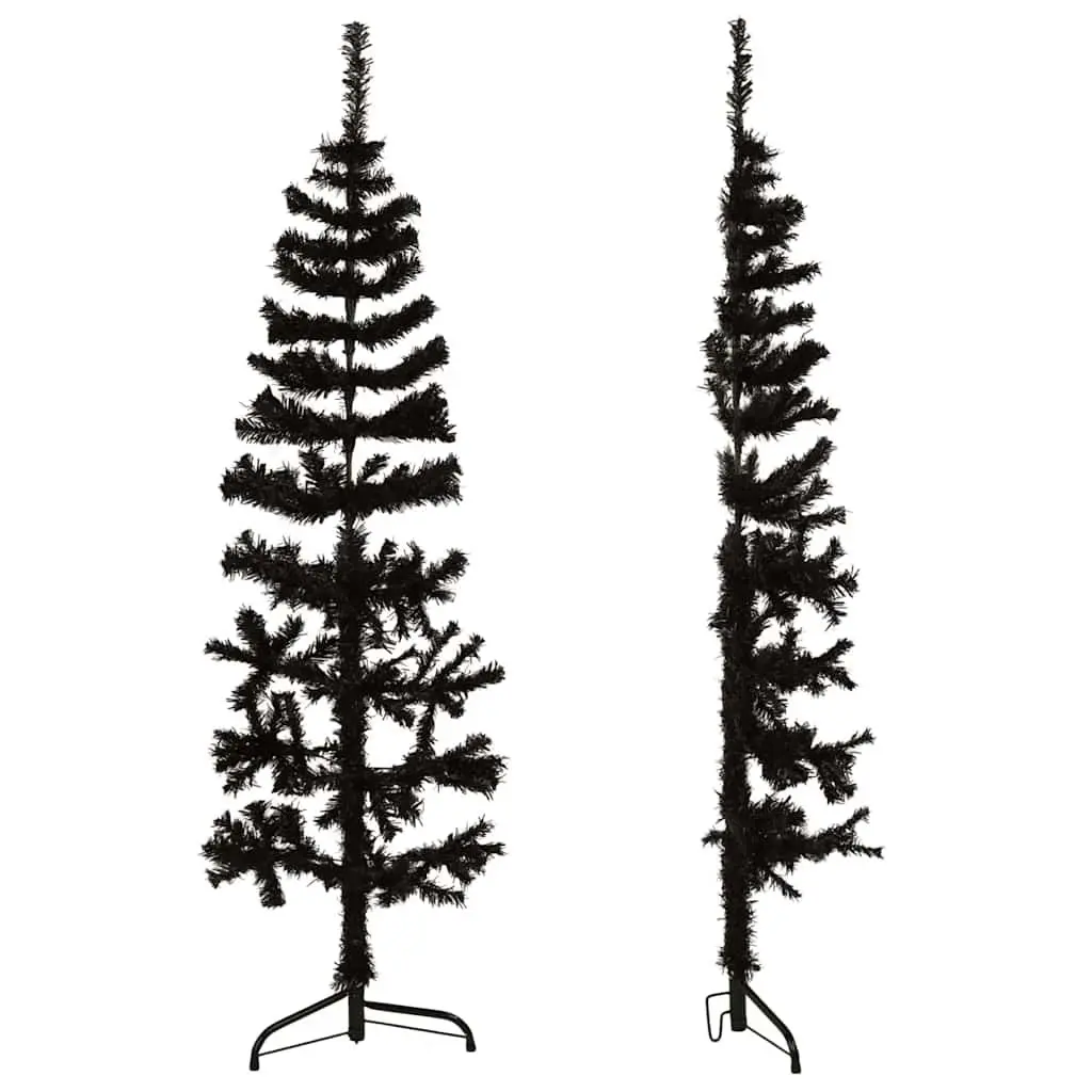 Slim Artificial Half Christmas Tree with Stand Black 150cm Space-Saving Holiday