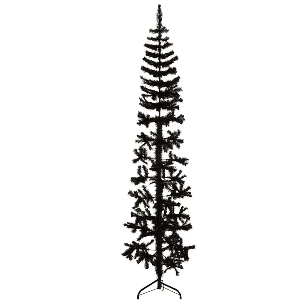 Artificial Half Christmas Tree Slim Black 180cm Seasonal Holiday Home Decor
