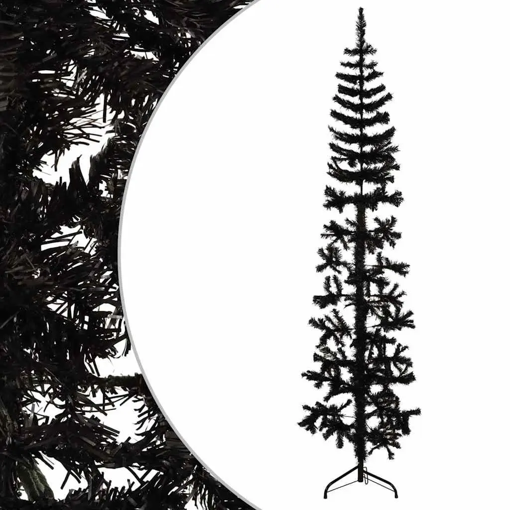 Artificial Half Christmas Tree Slim Black 180cm Seasonal Holiday Home Decor