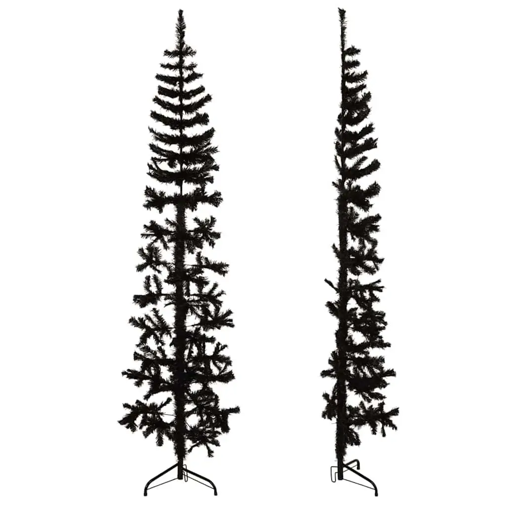 Artificial Half Christmas Tree Slim Black 180cm Seasonal Holiday Home Decor