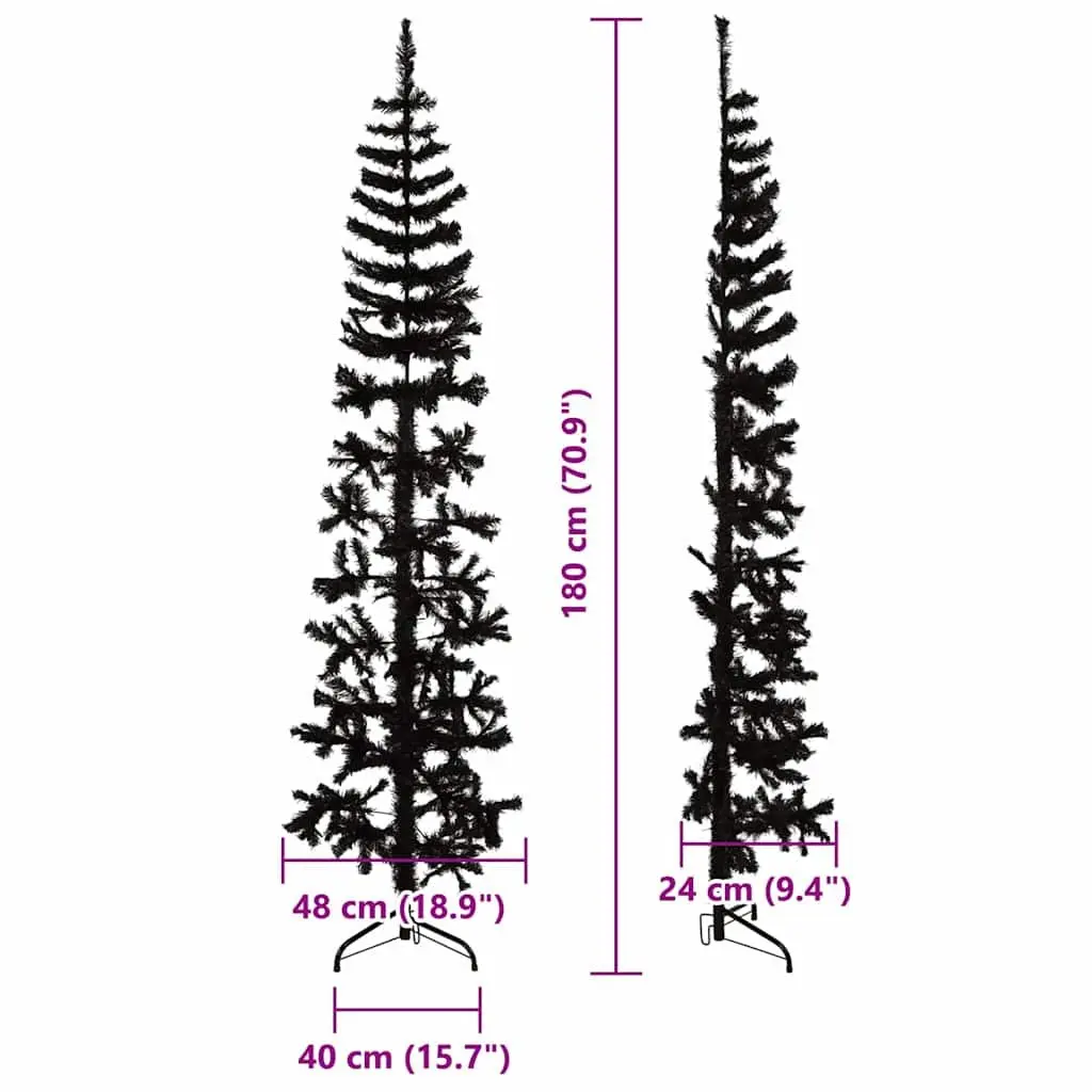 Artificial Half Christmas Tree Slim Black 180cm Seasonal Holiday Home Decor