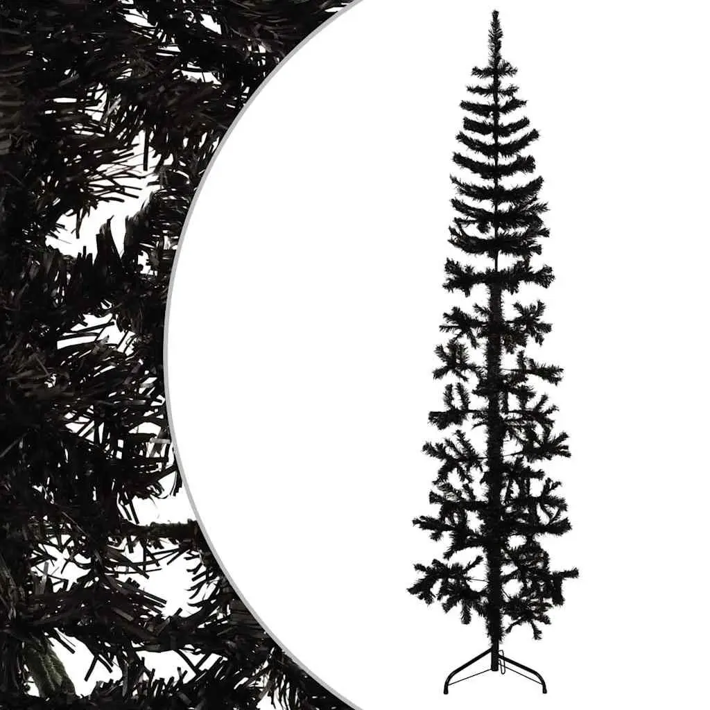 Slim Artificial Half Christmas Tree with Stand Black 210cm Holiday Decoration