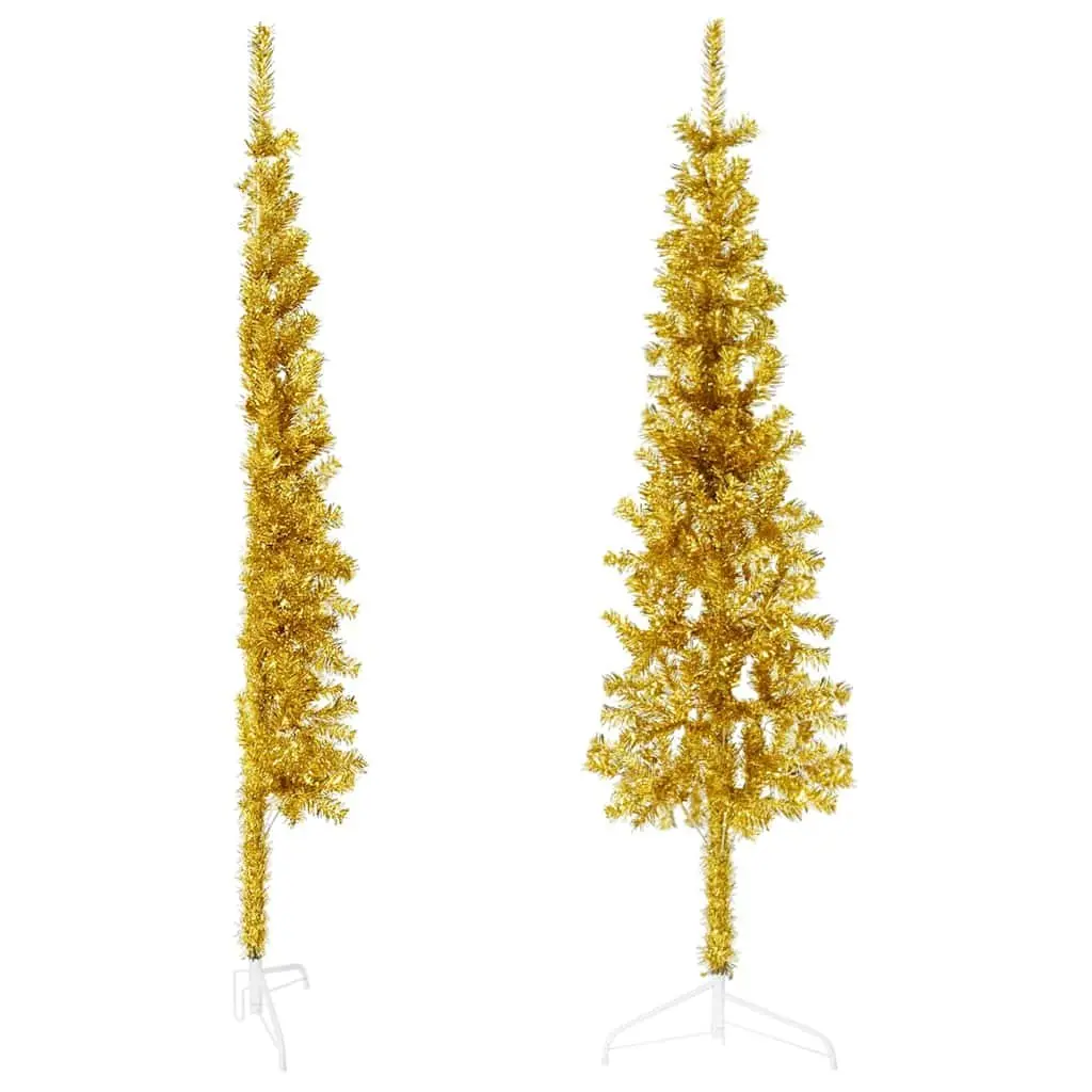 Slim Artificial Half Christmas Tree with Stand Holiday Seasonal Decoration Gold