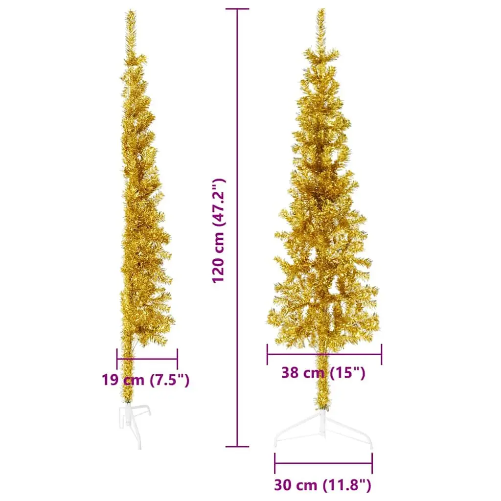 Slim Artificial Half Christmas Tree with Stand Holiday Seasonal Decoration Gold