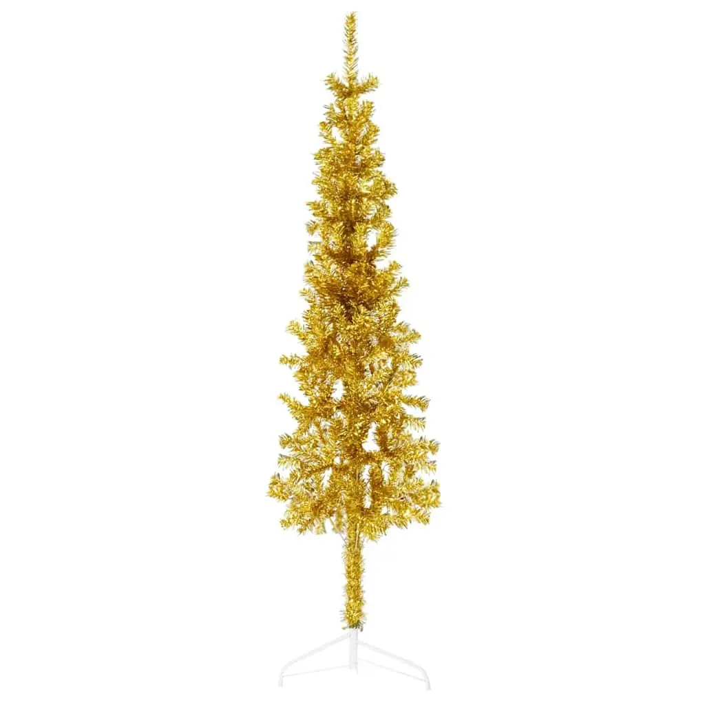Slim Artificial Half Christmas Tree with Stand 150cm Gold Holiday Decoration