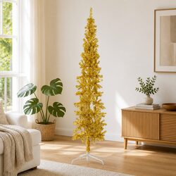 Slim Artificial Half Christmas Tree with Stand Holiday Decoration Gold 210cm