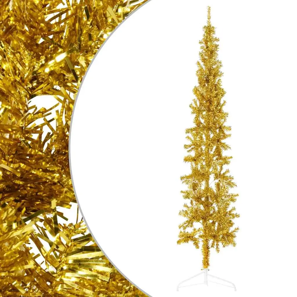 Slim Artificial Half Christmas Tree with Stand Holiday Decoration 240cm Gold