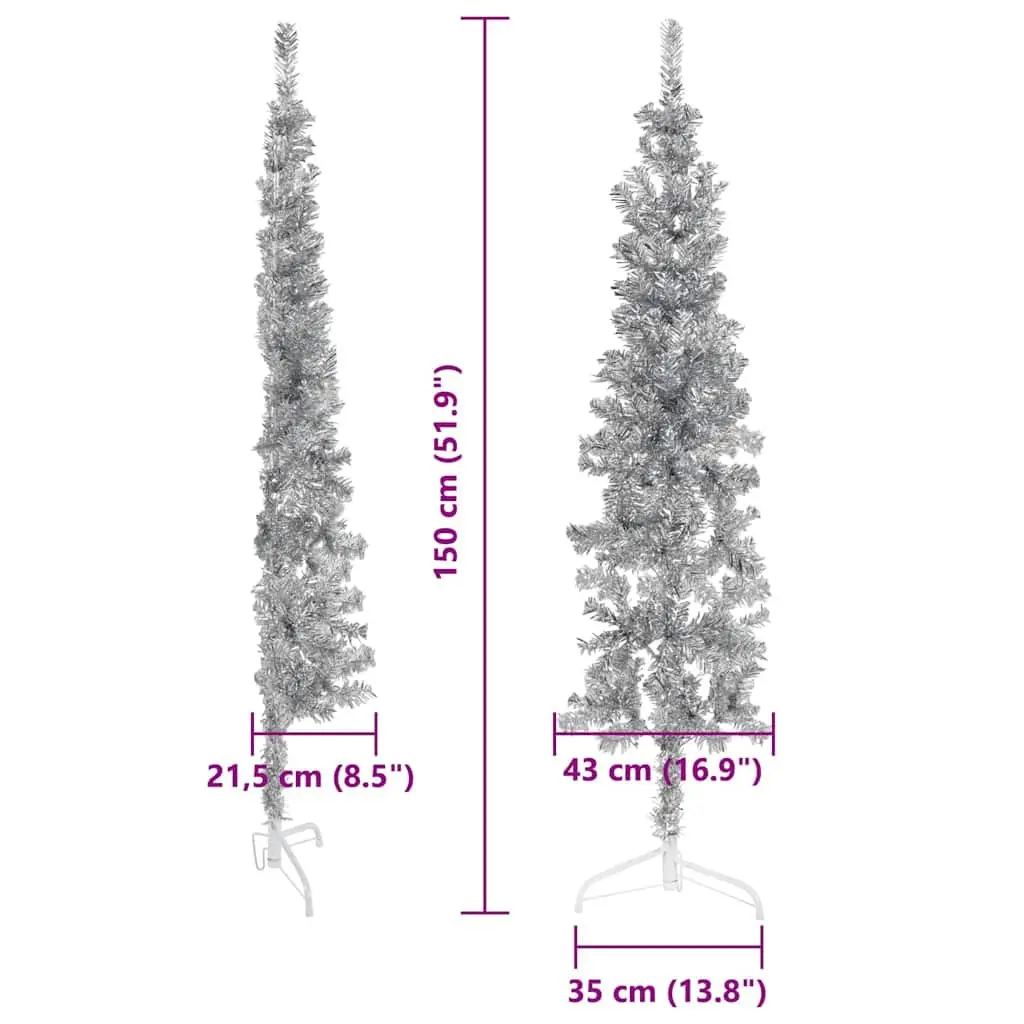 Slim Artificial Half Christmas Tree with Stand Silver 150cm Space-Saving Holiday