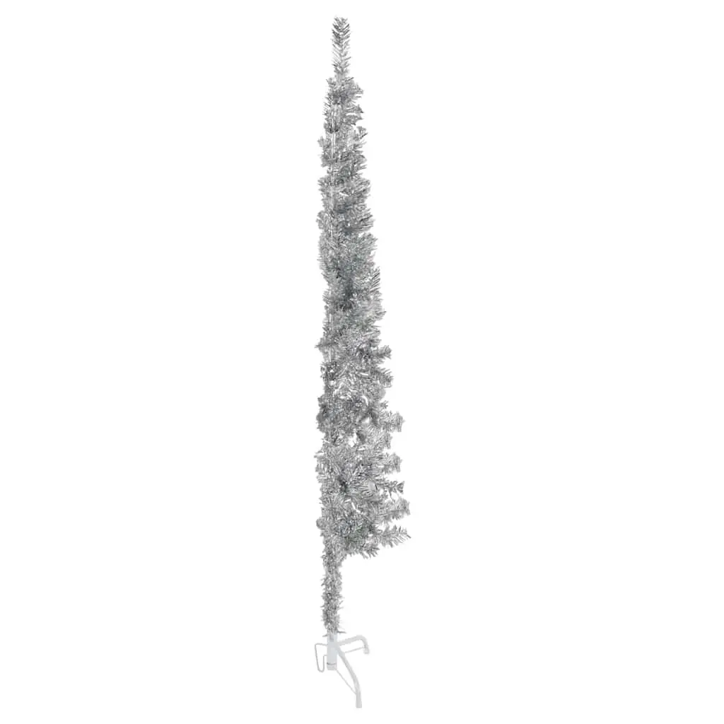 Slim Artificial Half Christmas Tree with Stand 180 cm Silver Holiday Decor