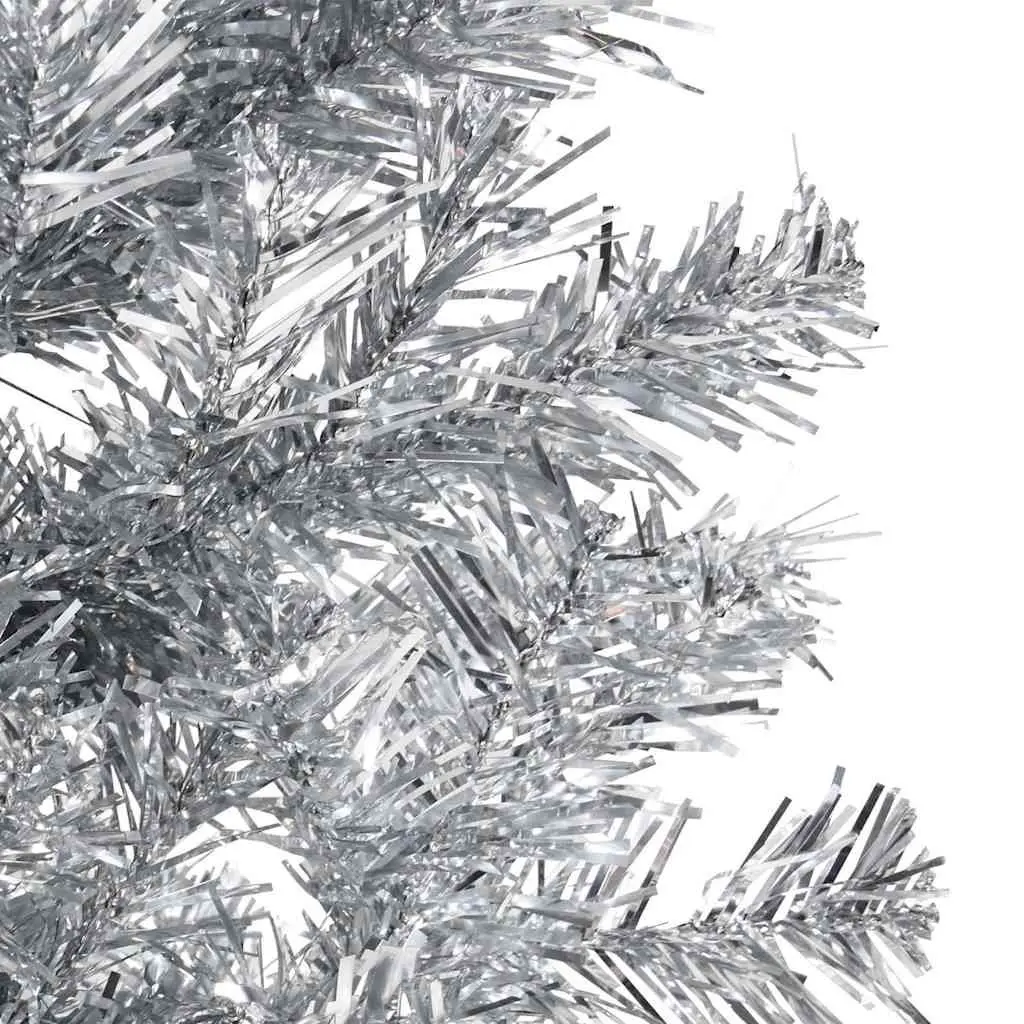 Slim Artificial Half Christmas Tree with Stand 180 cm Silver Holiday Decor