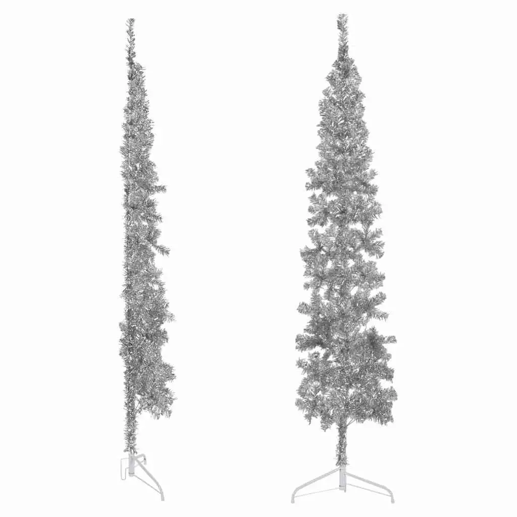 Artificial Half Christmas Tree Slim Silver 240cm Holiday Home Decor Wall Mount