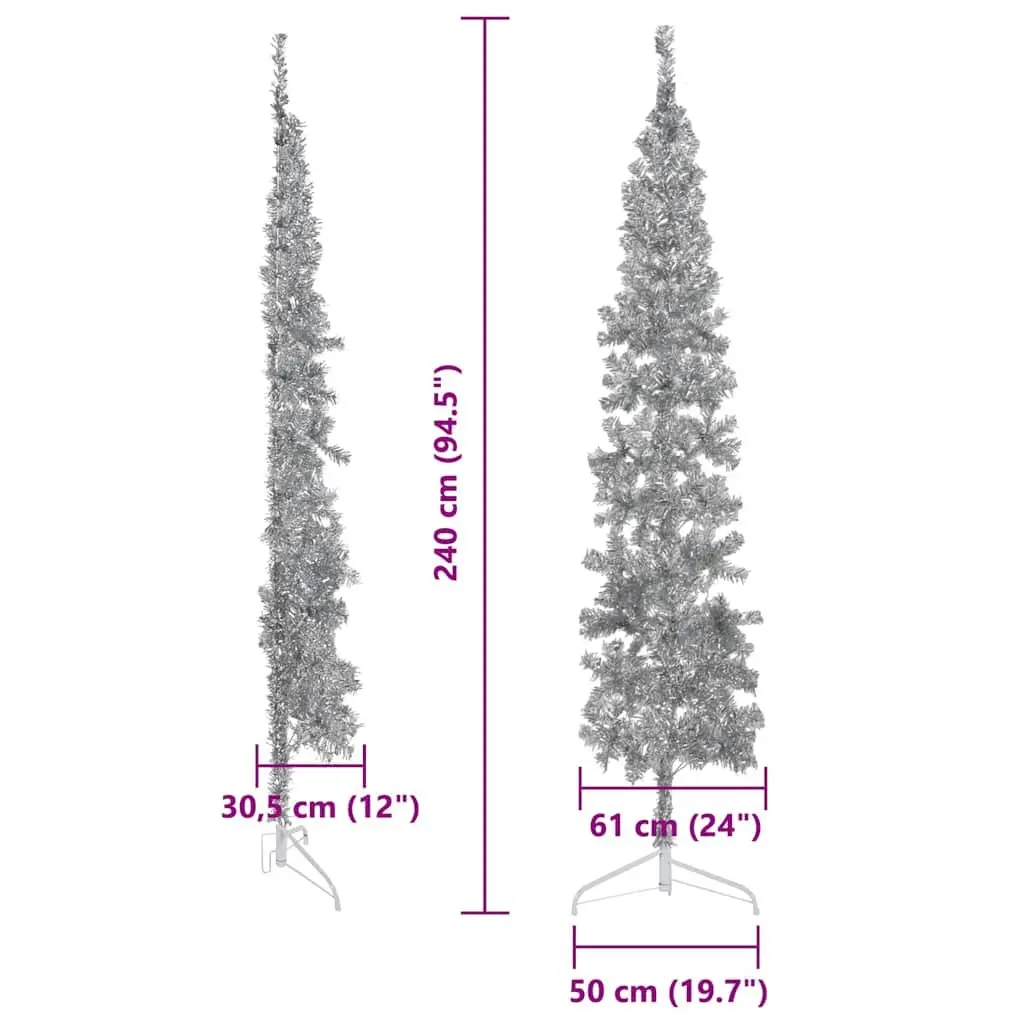Artificial Half Christmas Tree Slim Silver 240cm Holiday Home Decor Wall Mount