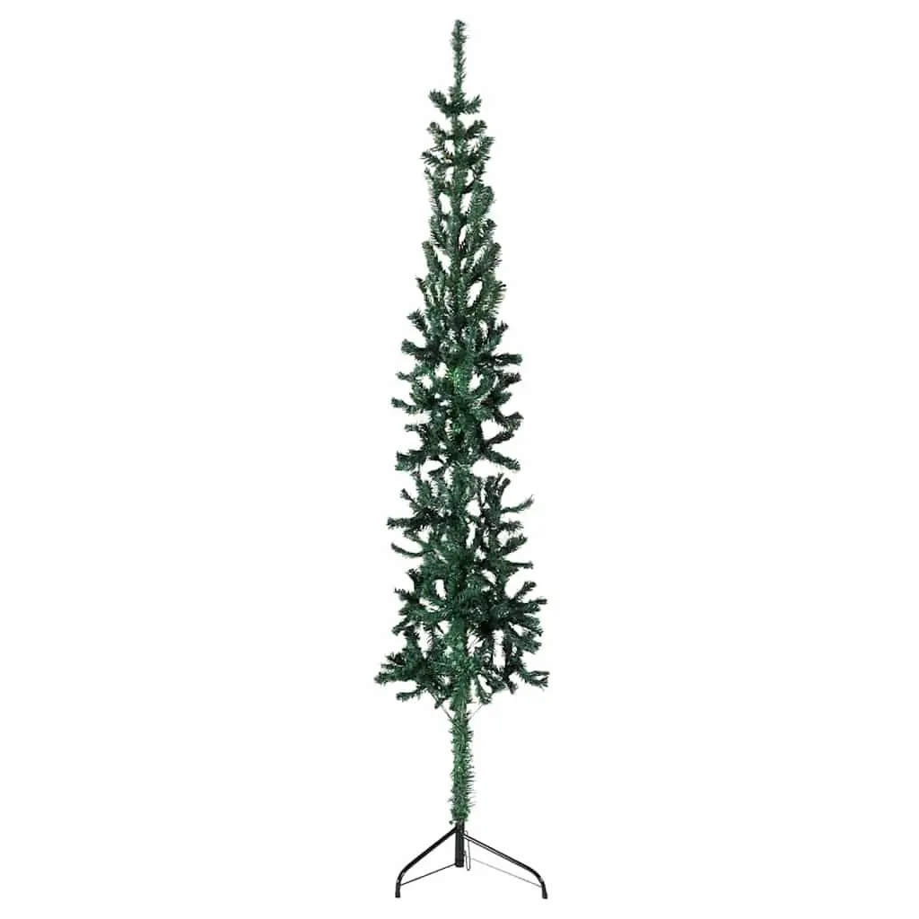 Slim Artificial Half Christmas Tree with Stand Green 150cm Space Saving Holiday