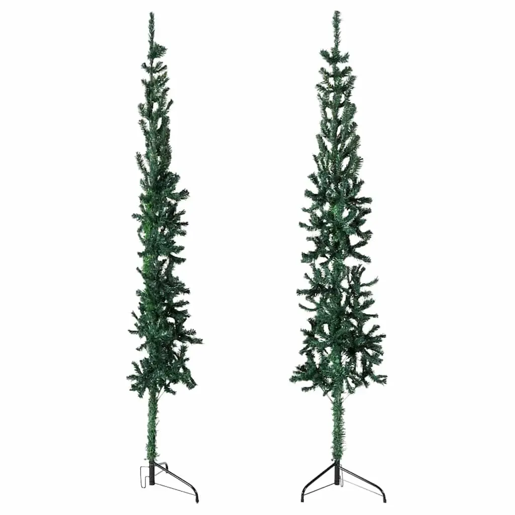 Slim Artificial Half Christmas Tree with Stand Green 150cm Space Saving Holiday